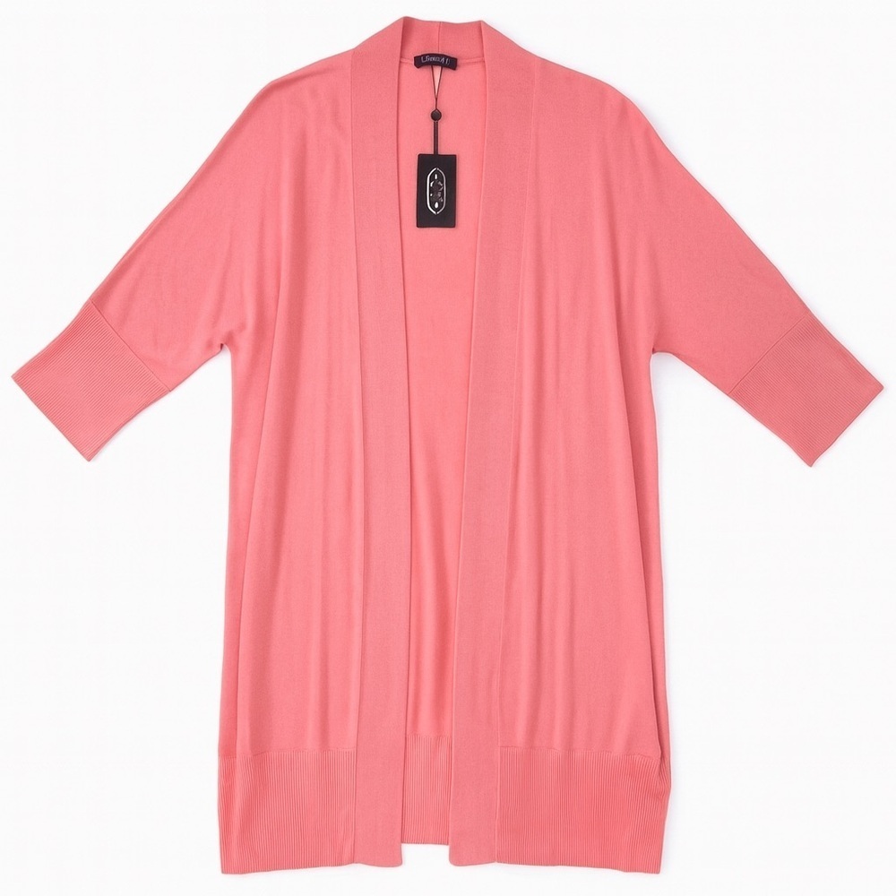 NWT Magaschoni Silk Cashmere Cardigan Dolman Sleeve Long Sweater Travel Pink L